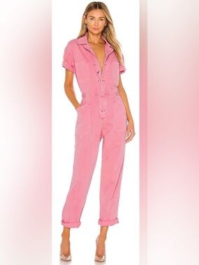 Pistola Pink Denim Short Sleeve Jumpsuit